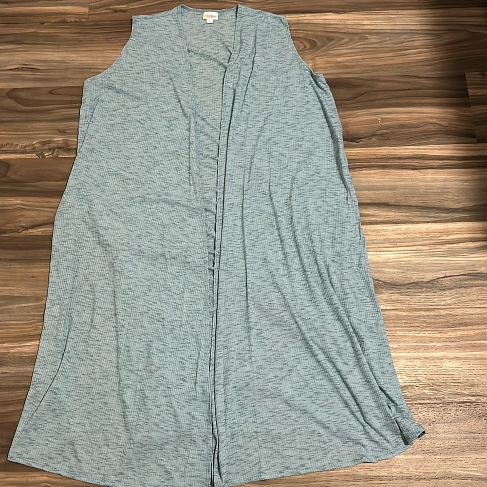 Lularoe Joy light blue ribbed spacedye knit longline vest in size large NWOT